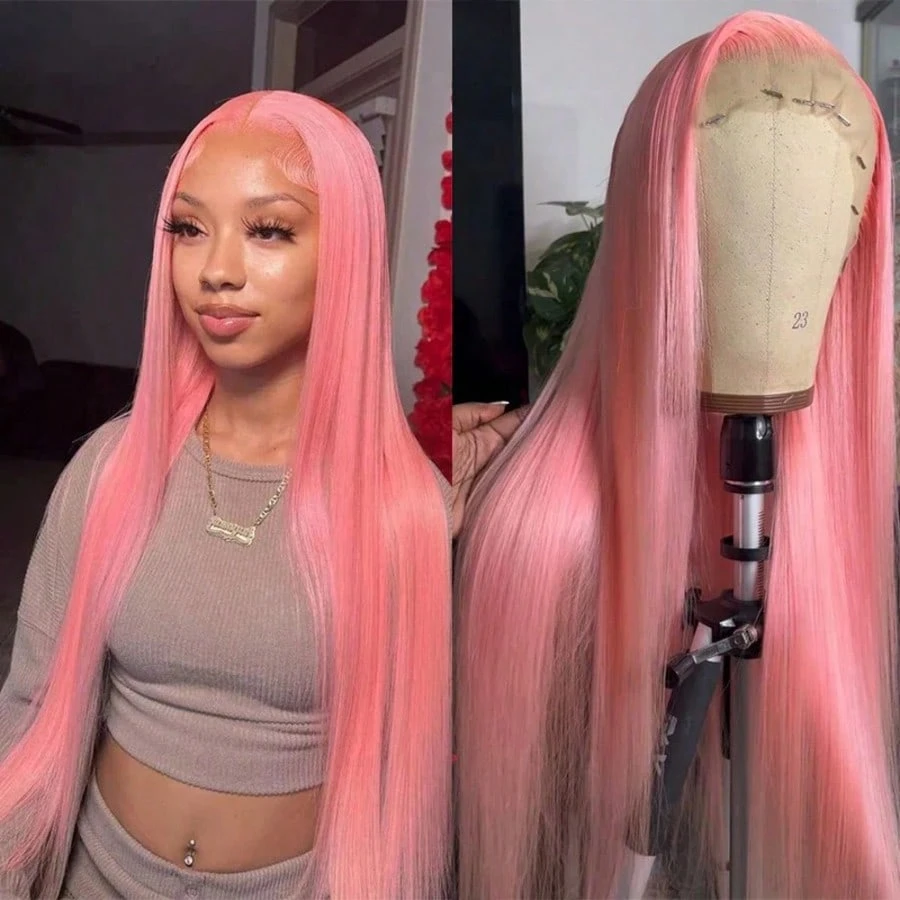 180 Density Pink Lace Front Wi - Hd Lace Frontal Wig Human Hair Pre Plucked recension och pris