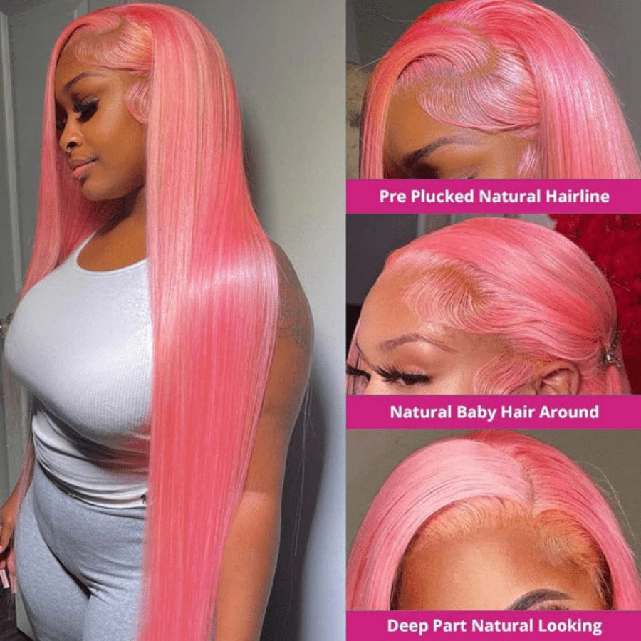 180 Density Pink Lace Front Wi - Hd Lace Frontal Wig Human Hair Pre Plucked recension och pris