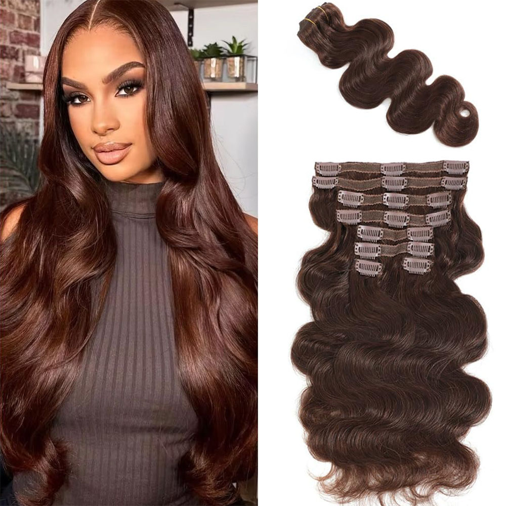 #4 Chocolate Brown Body Wave C - Seamless Clip In Hair Extensions Human Hair recension och pris