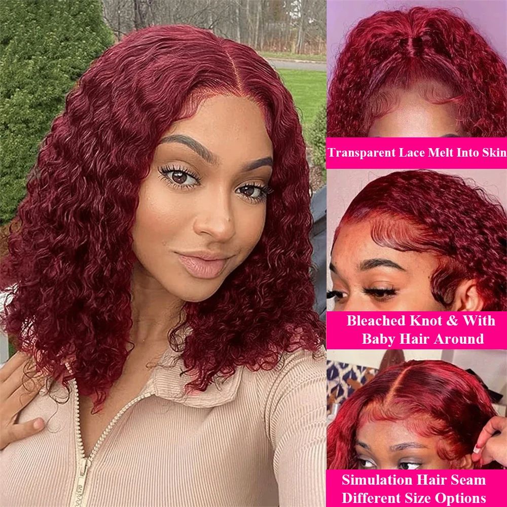 Burgundy 99J Deep Wave Short B - Glueless Wear And Go Human Hair Wig recension och pris