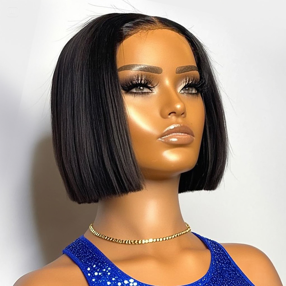 250% Density Straight Short Bo - Pre Parted 13X4 Lace Front Bob Wig recension och pris