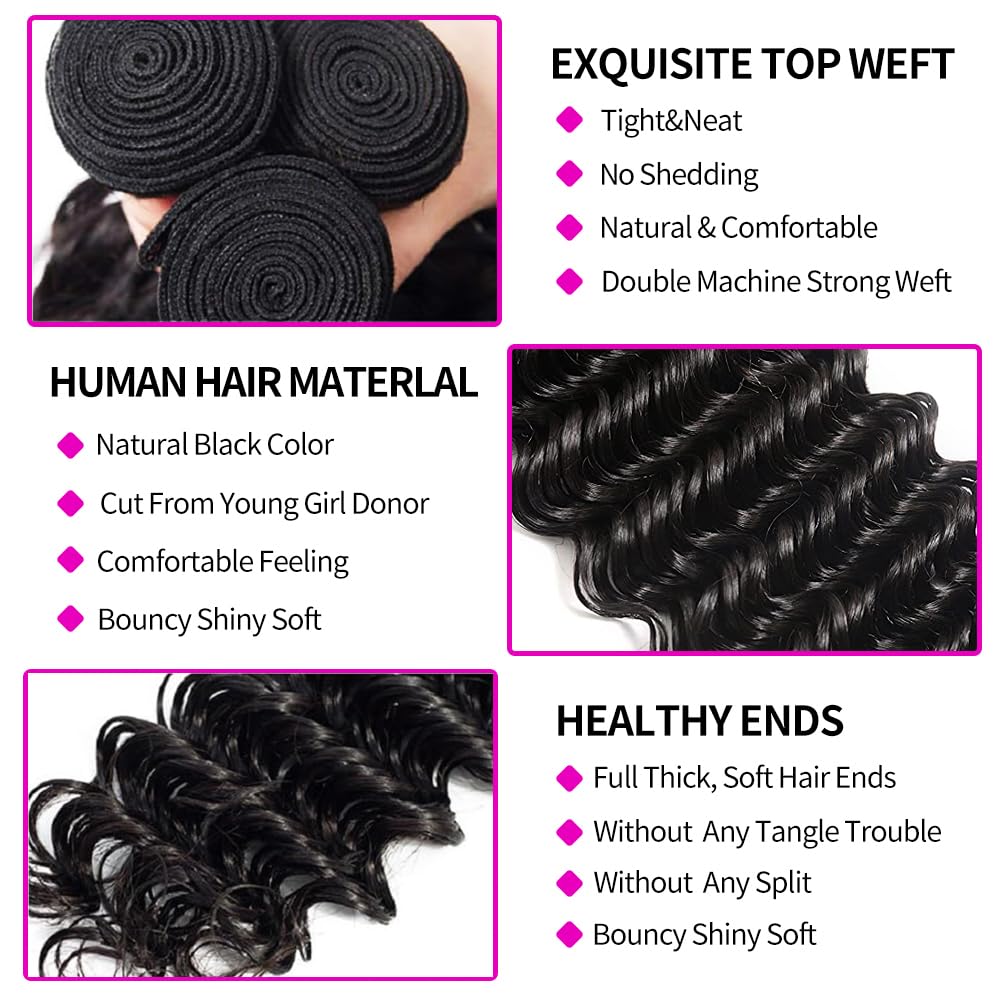 Human Hair Bundles with Closur - Deep Wave 3 Bundles With Closure recension och pris